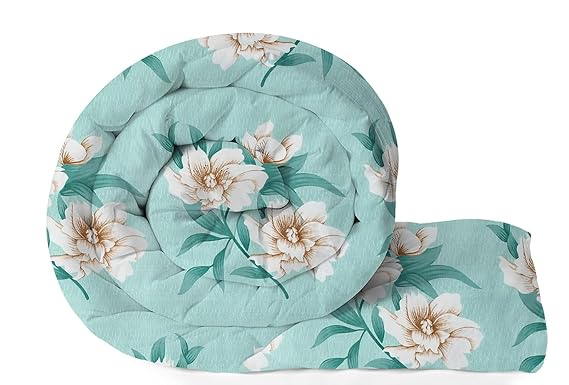 BSB HOME 220 GSM Reversible Microfiber AC Comforter/Duvets for Mild Winter | All Season Single Size 3 Layered Quilted Blanket for Single Bed (230 cm x 150 cm, Floral, Light Green)