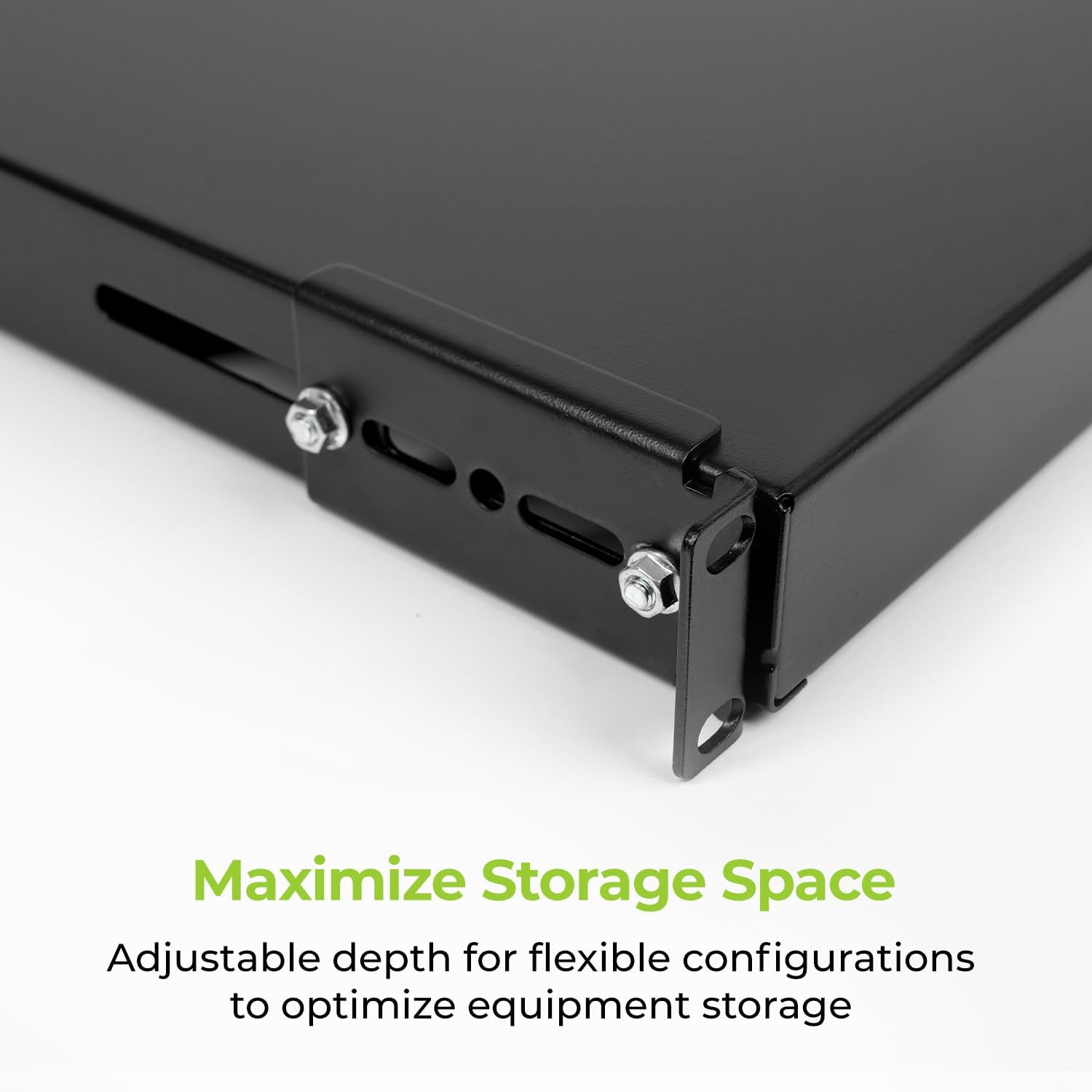IOGEAR 1U Adjustable Depth Fixed Server Rack Shelf – Heavy Duty Steel, 330 lb Capacity, 19.5–38.3" Depth, Solid 27.5" Shelf (GRSH02)