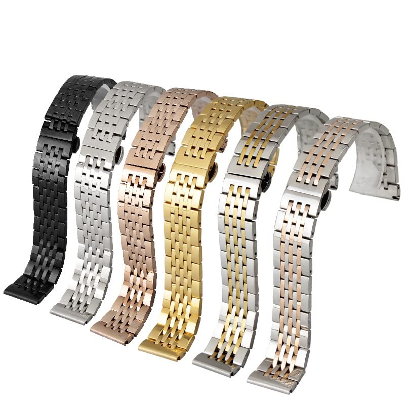 BrightBulb Acero Inoxidable Siete Cuentas Pulsera de Arco Hebilla de Despliegue Correa Metalica-Oro 12mm