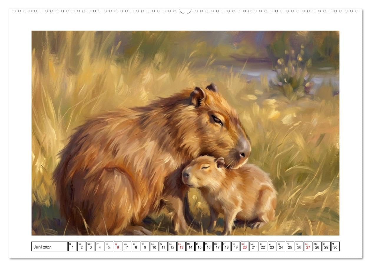 Capybara – Ein Nachmittag am Fluss (Wandkalender 2027 DIN A2 quer), CALVENDO Monatskalender: Eine Gruppe und ihre Kleinen (CALVENDO Tiere)