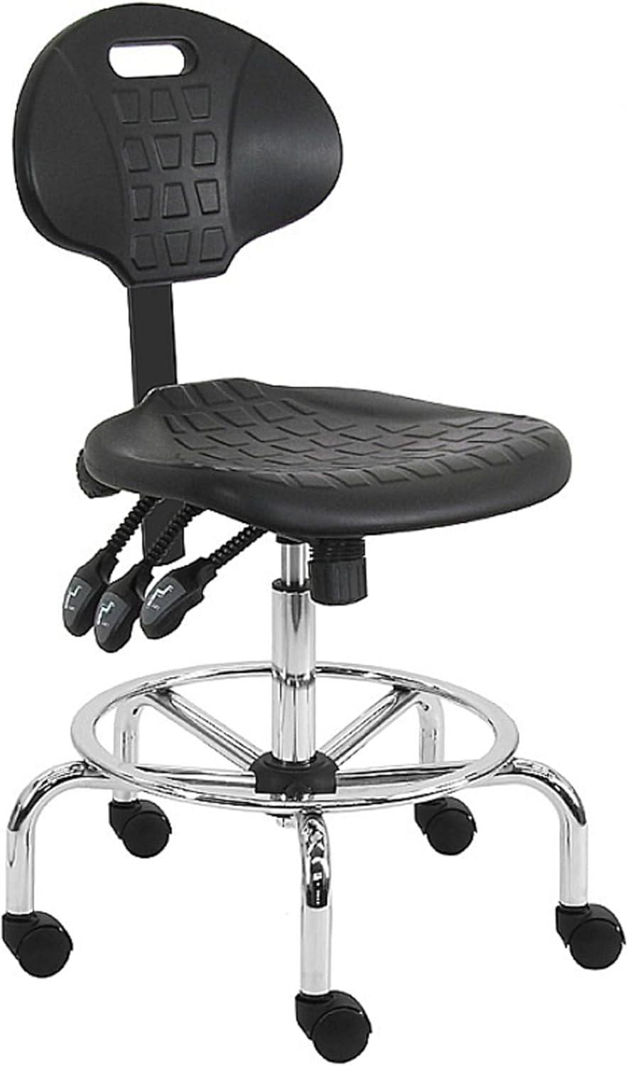 BenchPro LCT-UB-TLC Urethane Polyurethane Stool Chair with Chrome Base & 23 to 33 in. 3 Lever Control Height Adjustment Black