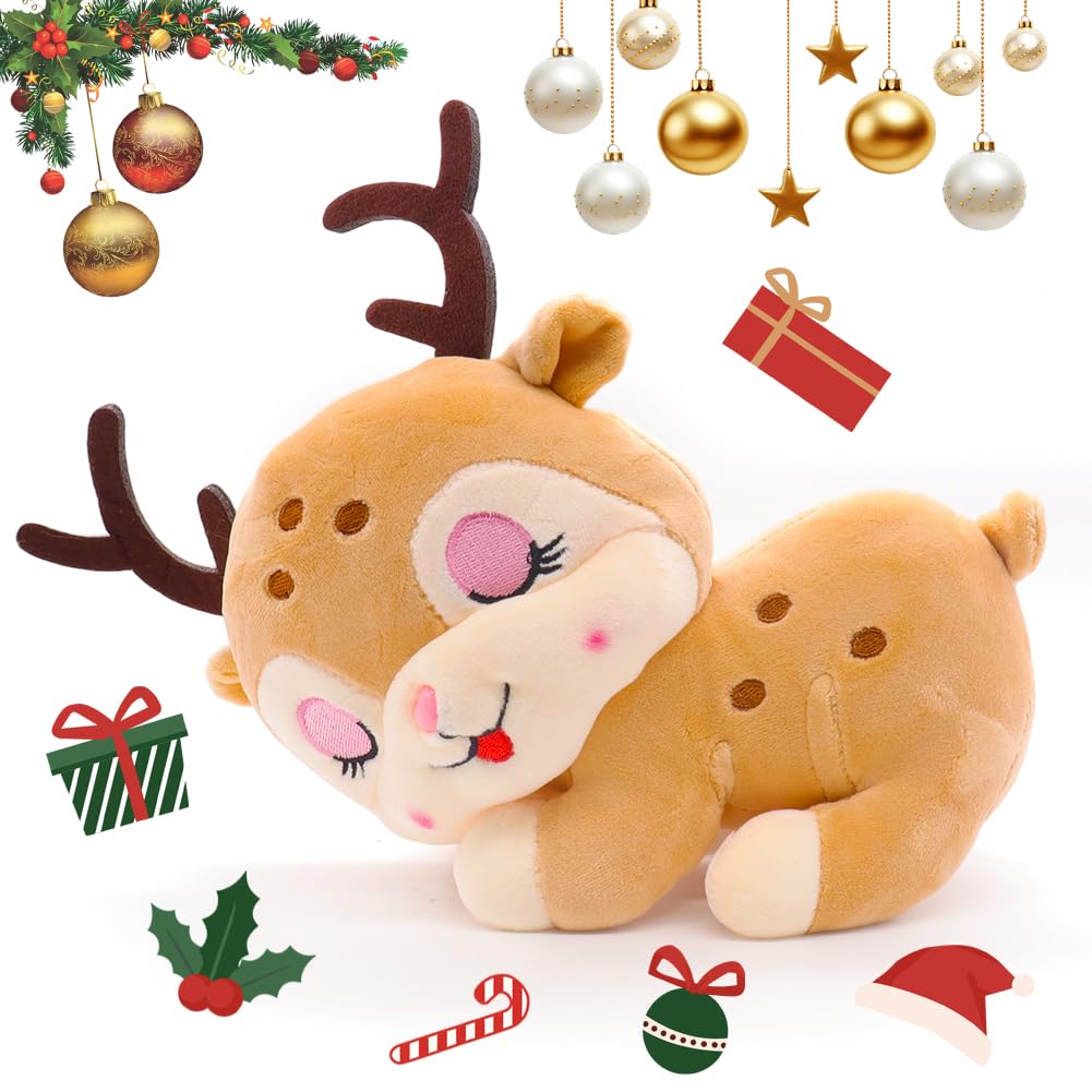 CLKDPNO Reindeer Plush Throw Pillow, Deer Stuffed Animal Toys, Reindeer Pillow Toy, Hugging Elk Deer Plush Cotton Plushies Doll, Plush Toys for Kids,20cm,Brown