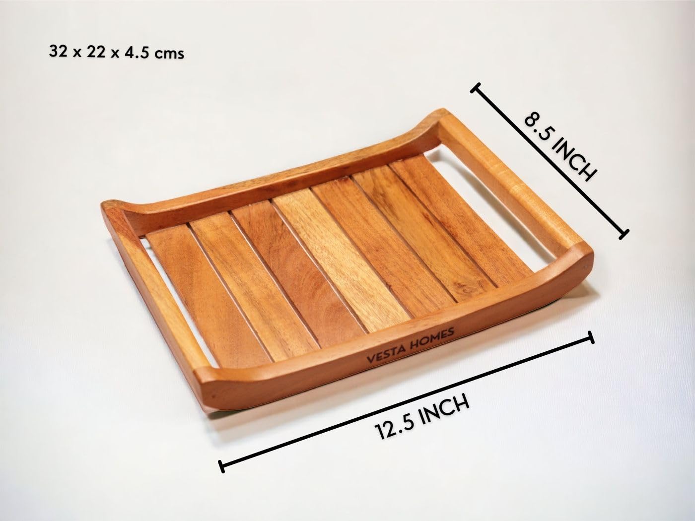Vesta Homes Wooden Serving Tray for Home, Kitchen, Restaurant, Office Organizer, Dining Table | Premium Acacia Wood | 32 x 22 x 4.5 cm | Handmade in India, Rectangular 3