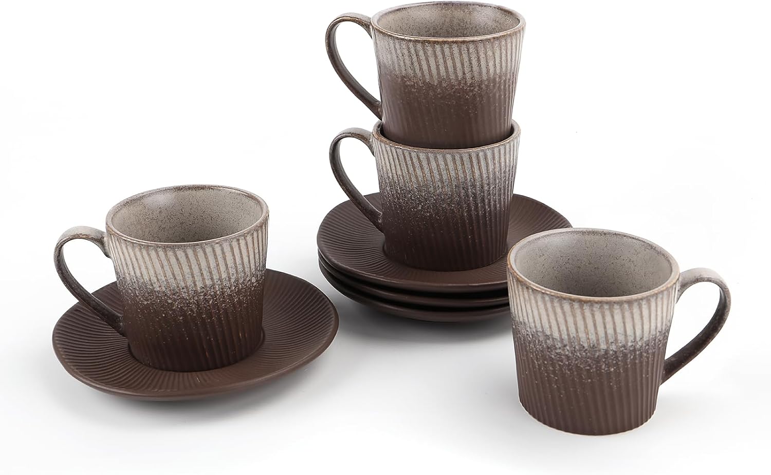 DOWAN 6 oz Espresso Cups with Saucers Set, Porcelain Cappuccino Coffee Cups for Latte, Mocha & Tea, Elegant Ceramic Coffee Cup Set for Home Cafe, Coffee Bar Accessories & Gifts