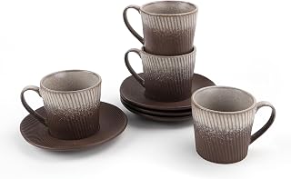 DOWAN 6 oz Espresso Cups with Saucers Set, Porcelain Cappuccino Coffee Cups for Latte, Mocha & Tea, Elegant Ceramic Coffee Cup Set for Home Cafe, Coffee Bar Accessories & Gifts