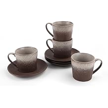 DOWAN 8 OZ Espresso Cups, Ceramic Coffee Cup, Tea Cup and Saucer Set of 4