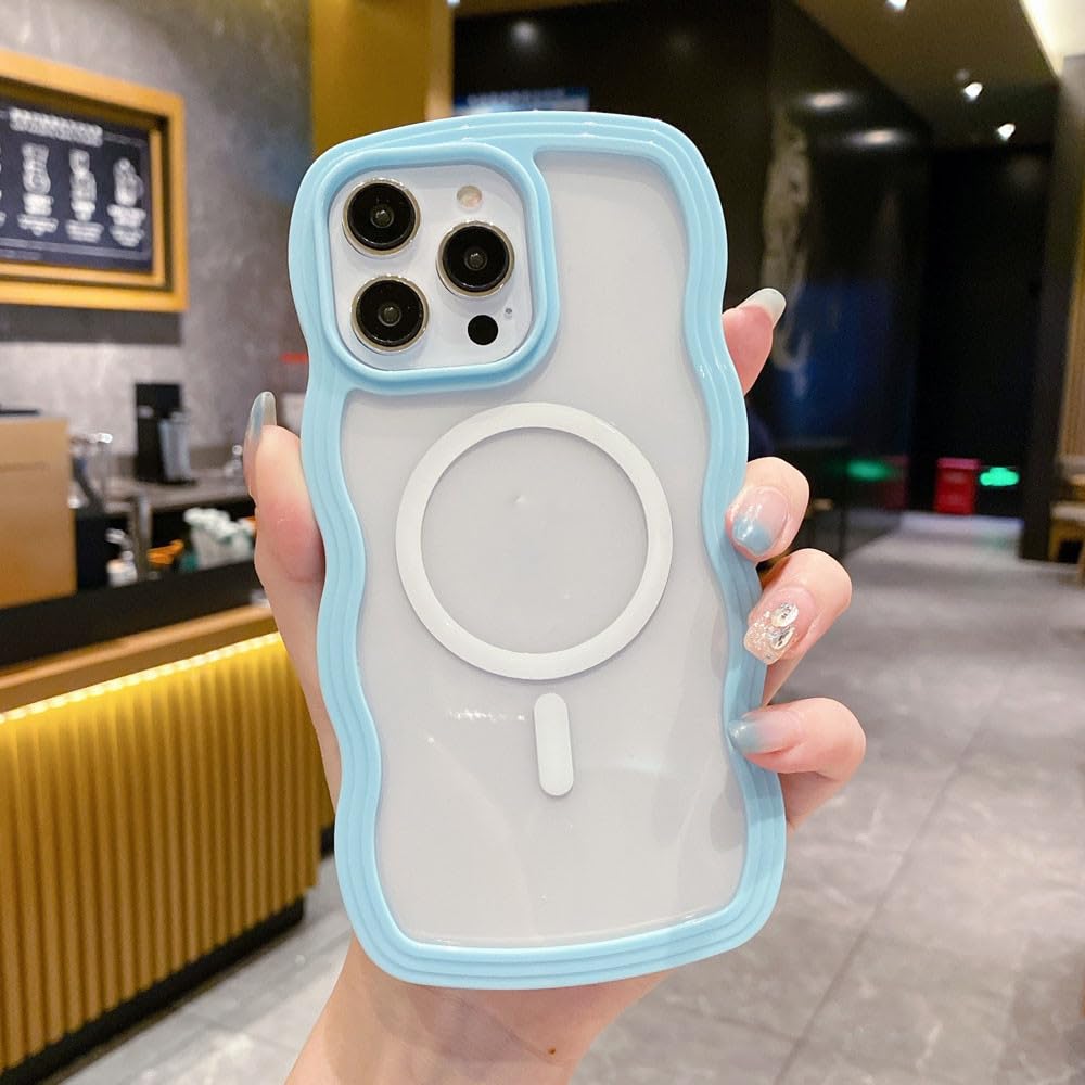 Coque vague iPhone 12 bleu pastel compatible chargeur induction - 8
