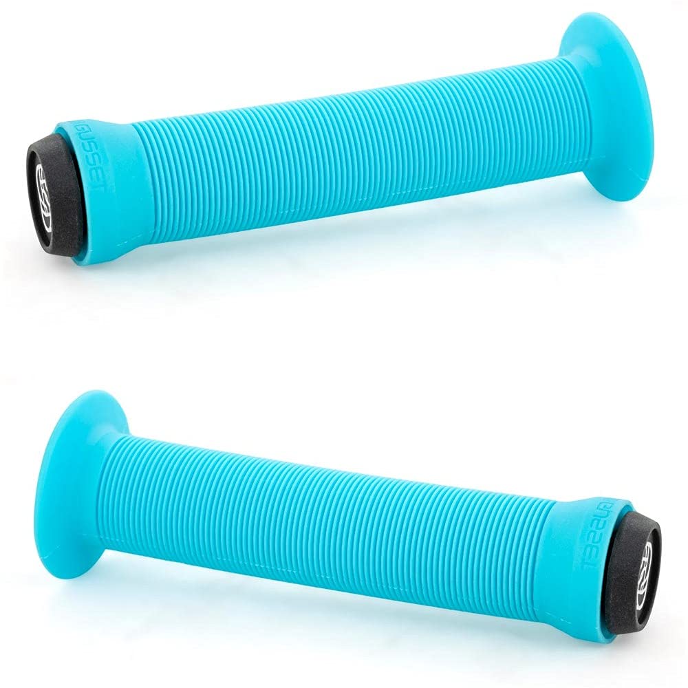 Gusset Sleeper Flanged BMX/Scooter Handlebar Grips - Aqua, 147mm / Single Ply Soft Rib Profile Push-in End Plug Hand Comfort Handle Bar Pair Bike Ride Scoot Sport Cycling Cycle Part Component Set