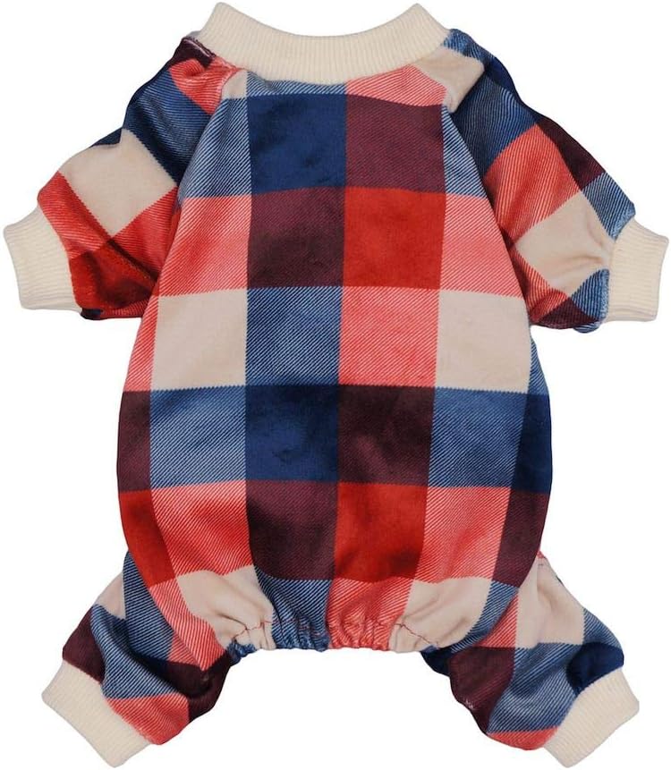 Fitwarm Plaid Dog Pajamas Pet Clothes Cat Onesie Jumpsuits Lightweight Velvet XL