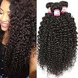 B&P Hair Brazilian Hair 3 Bundles Curly Hair Extensions Unprocessed Brazilian Virgin Human Hair Weave Bundles Natural Black Color (20 22 24inches)