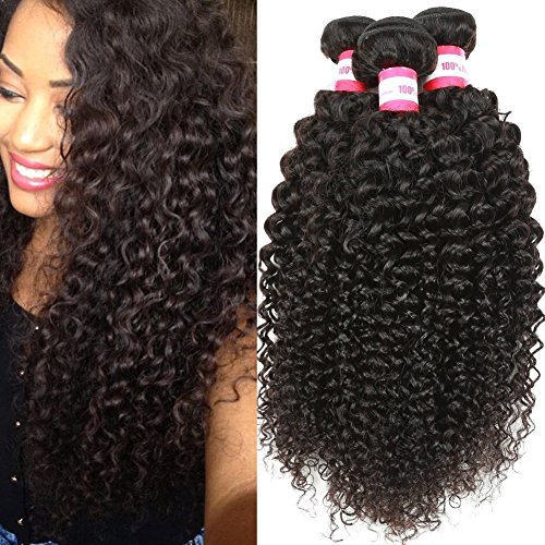 B&P Hair Brazilian Virgin Curly Hair Weave 3 Bundles 20 22 24inches 100% Unprocessed Brazilian Virgin Human Hair Extensions Natural Color Tangle-free