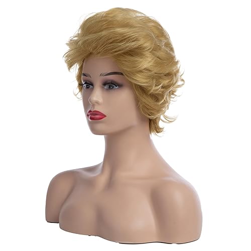 Miniatura 3 de Baruisi Pelucas rubias cortas y esponjosas para mujer, de aspecto natural, sintético, corto, rizado, peluca de pelo para cosplay