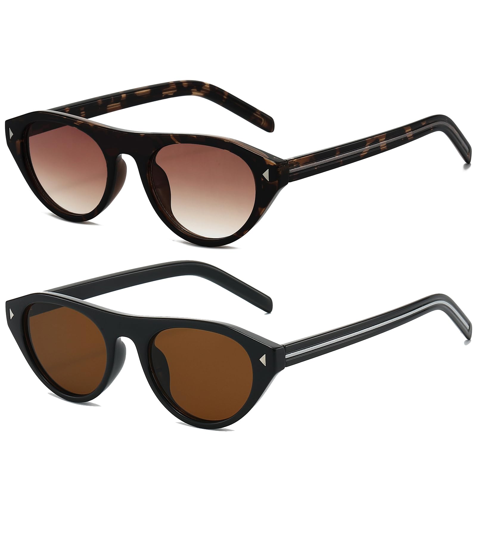 EYLRIM Occhiali da sole ovali in stile retrò con occhio di gatto, unisex, alla moda, con parte superiore piatta e sottile, protezione UV400