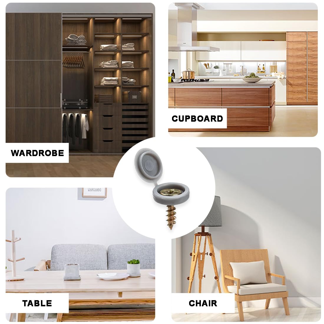 Capuchons De Couvercle à Vis, 10 Pcs Bouchon à Vis, Cache Vis à Charnière, Couvercles à Vis, Couvercles à Bouton, Pour Meubles, Garde-Robe, Etagère, Murs, Armoires