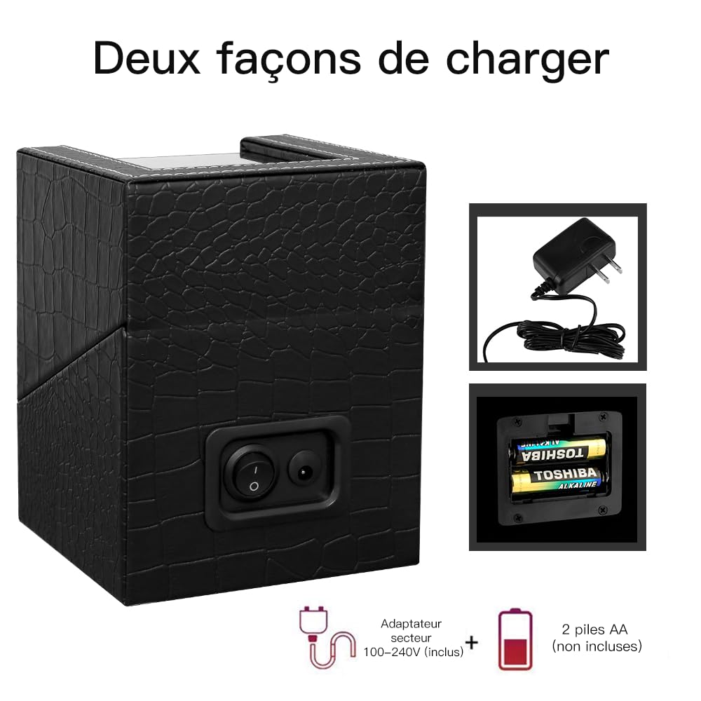 Remontoir de Montre Automatique, boîtier Automatique pour 1 ou 2 Montres, alimenté par Batterie ou Adaptateur Secteur