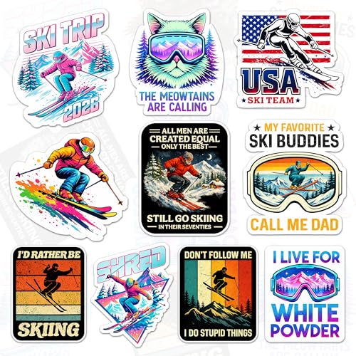(10PCS 3 Inch) Ski Sticker Pack Waterproof Vinyl Stickers for
