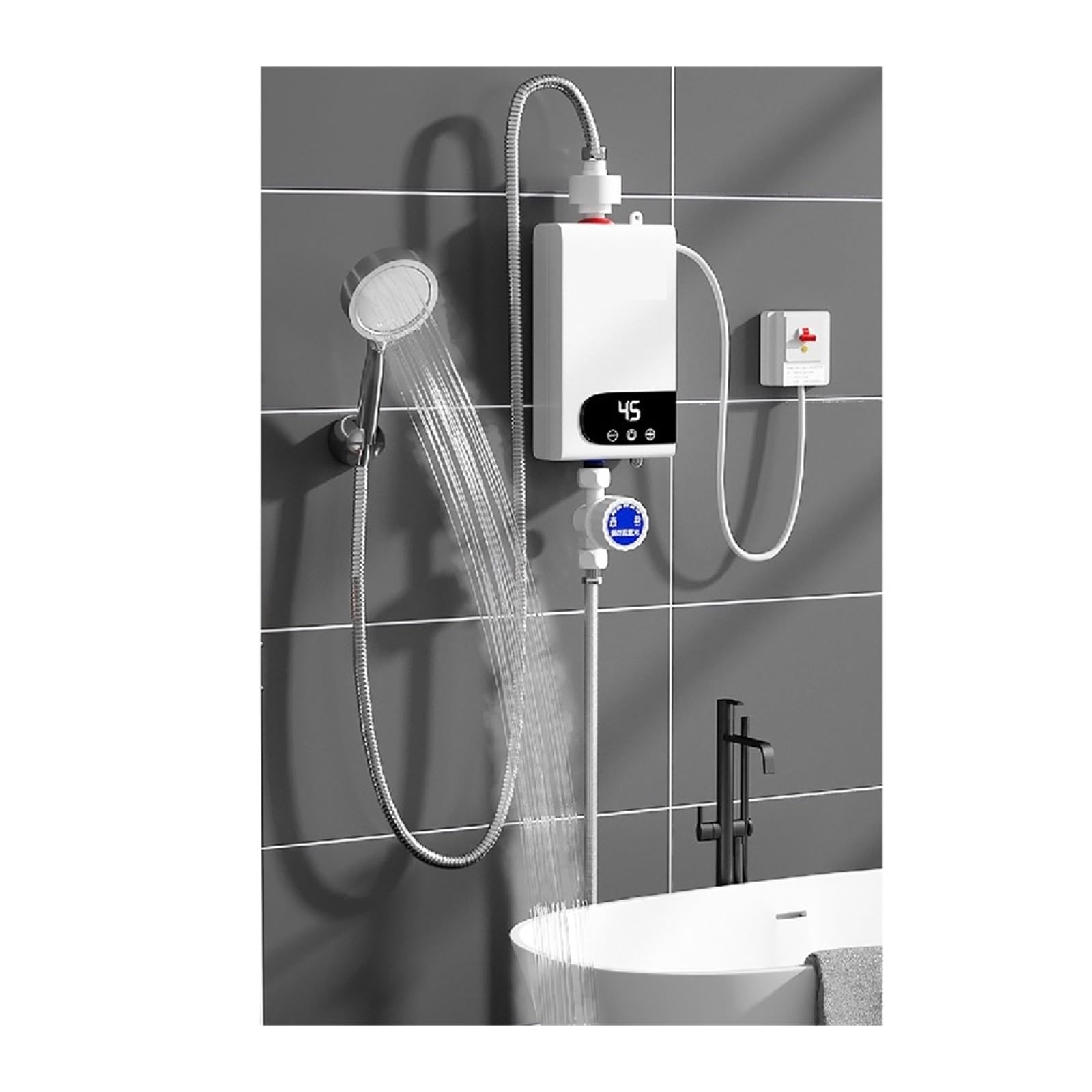 Scaldabagno Elettrico Istantaneo, Scaldabagno Istantaneo Da 5500 W Doccia Calda Elettrica Mini Flusso Senza Serbatoio Riscaldamento Rapido Display Digitale Cucina In Acciaio Inossidabile Bagno per RV