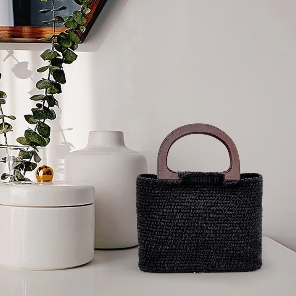 FREEBLOSS Kit all'uncinetto per principianti Borsa tote nera all'uncinetto con manici in legno Borsa nera all'uncinetto Kit di avviamento all'uncinetto con tutorial video passo passo Kit per lavoro a