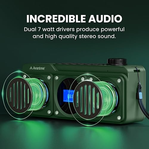 Miniatura 2 de Avantree Boombyte - Radio FM portátil y altavoz Bluetooth con excelente sonido estéreo, acabado de metal, tiempo de reproducción recargable largo y