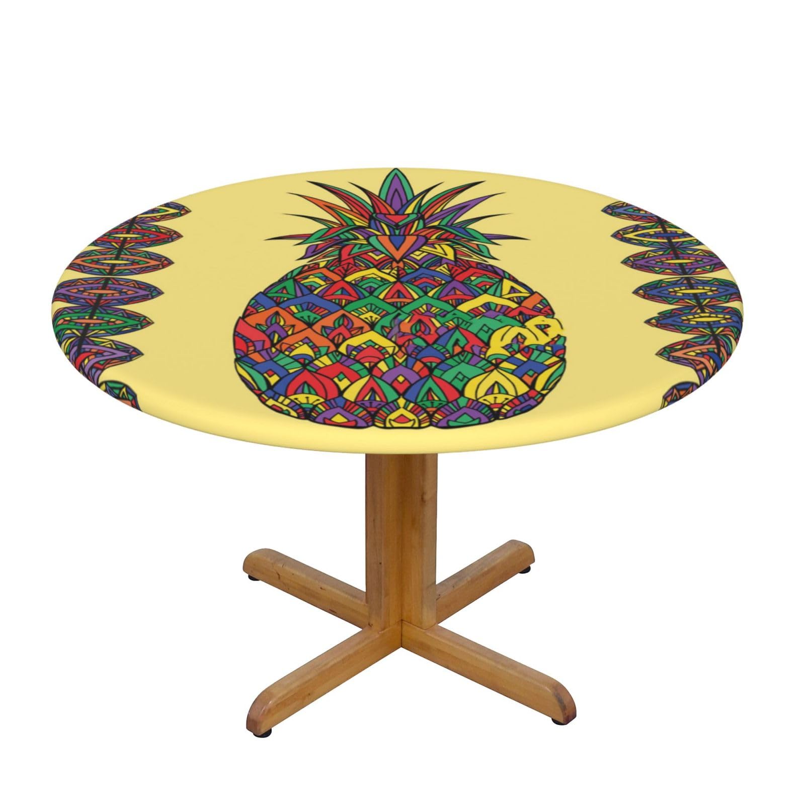 ESNAIUVCD Rainbow Pineapple print Waterproof Round Tablecloth,Outdoor Table Cloth with Elastic Edged, Elastic Tablecloth Wipeable, Garden Table Cloth Suitable for sizes 90cm-140cm