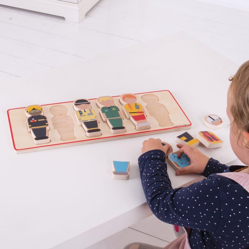 Bigjigs Toys People Who Help Us Puzzle (18 Pieces) - Emergency Services Jigsaw, Wooden Puzzles, Montessori Jigsaws, Baby & Toddler Toy, for 1 Year Old Girls & Boys
