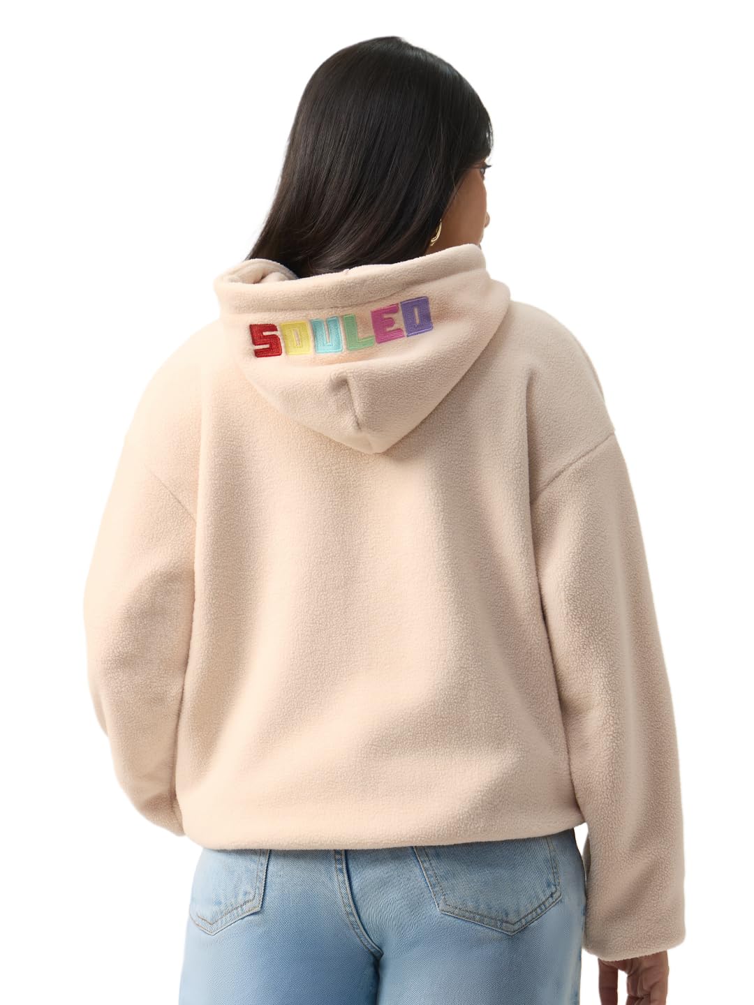 Thread It Up Women and Girls Full Sleeves Hooded Neck Beige Embroidered Polyester Fleece Oversized Fit Pullover Hoodie-image-24