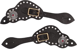 1 par de Correas de espuelas Occidentales de Cuero con Diamantes de imitación, Estilo Vintage Occidental, Equipo de protección para Montar a Caballo al Aire Libre, Color Negro