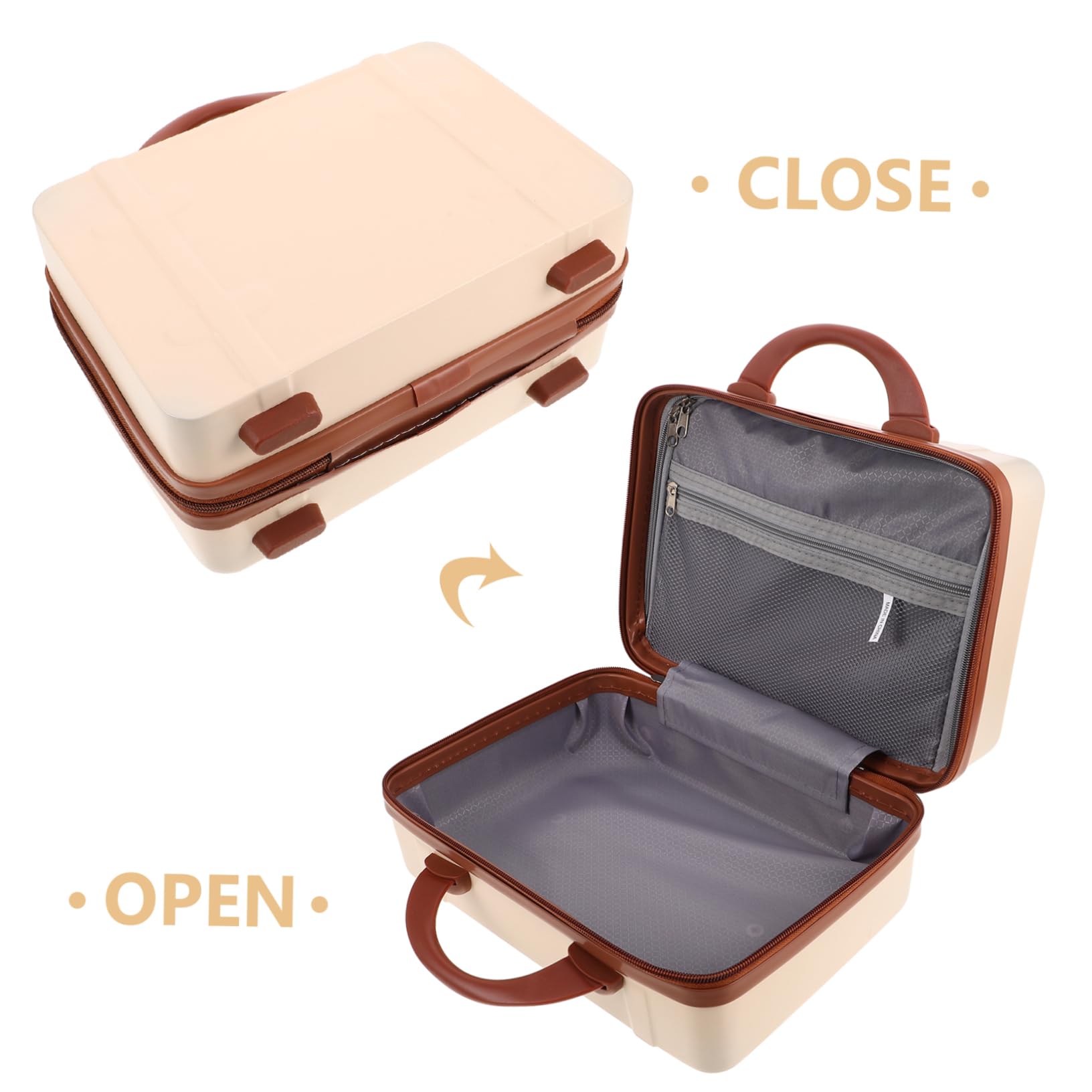 Maleta de Maquillaje Retro de Mano 14 Pulgadas Abs Beige | Interior Varios Compartimentos, para Viaje y Uso Diario, Diseño Vintage Inspirado