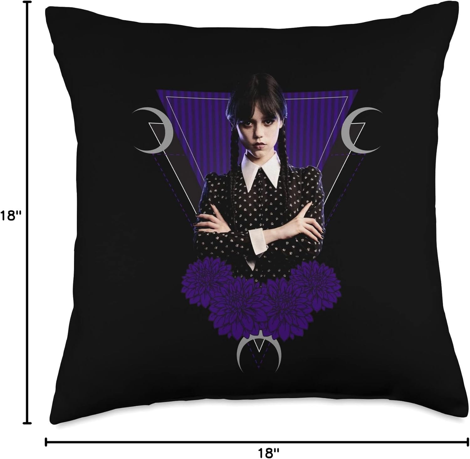 Wednesday Black Dahlias and Moons Throw Pillow