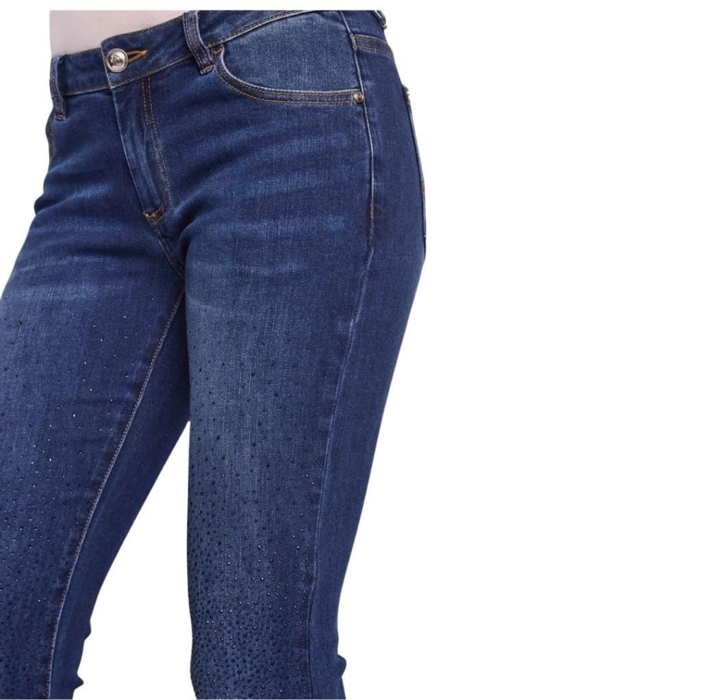 Gaudi Jeans Donna Bootcut in Cotone Elasticizzato Effetto Used, Denim a Gamba Svasata con Strass e Salpa Logata