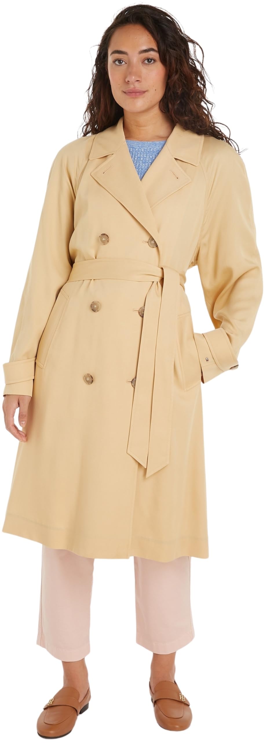 Tommy Hilfiger Women's TENCEL BLEND FLUID TRENCH Harvest Wheat 34