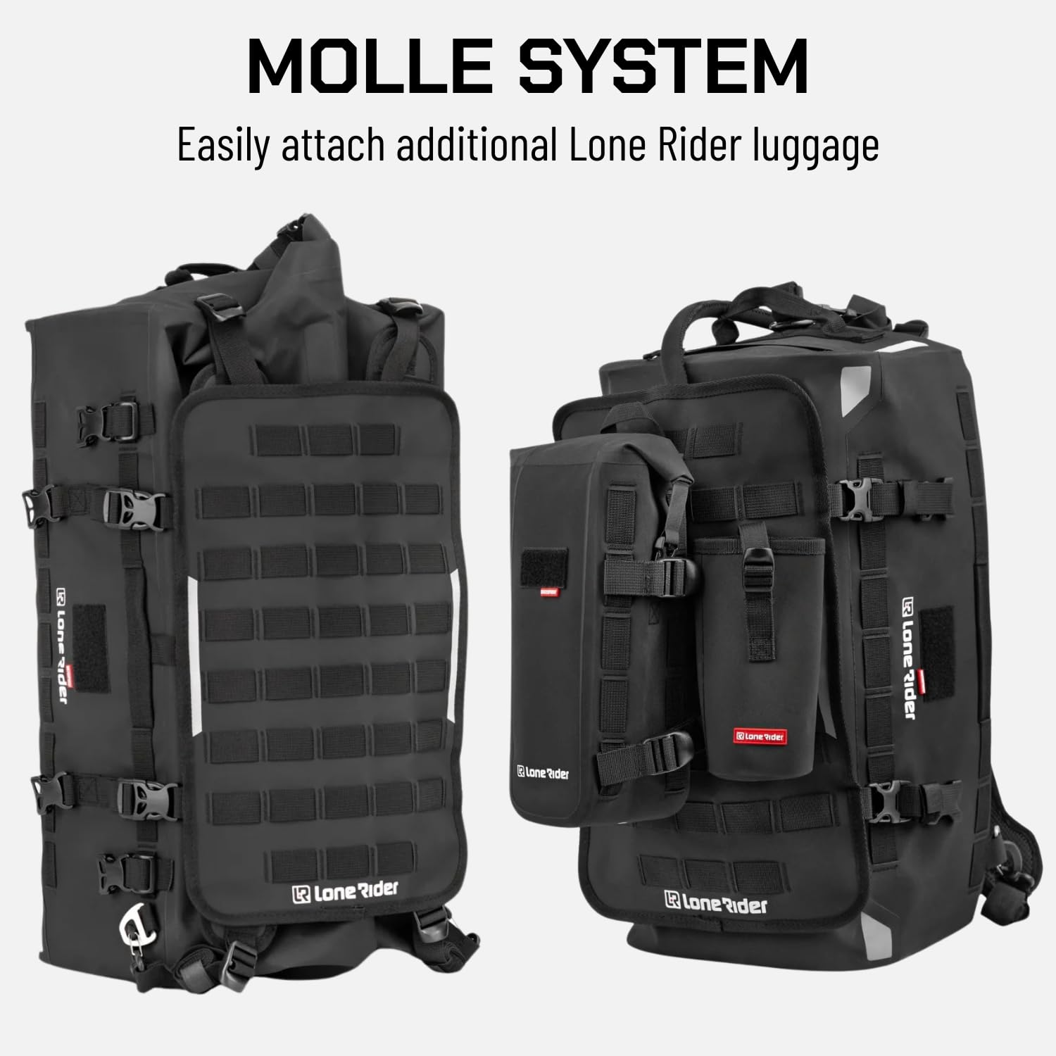 Lone Rider Overlander 30 L - Sac Moto étanche et Extensible pour Porte-Bagages arrière avec Sangles Molle, Rangement pour équipement et Fermeture Enroulable