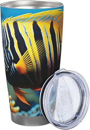 Miniatura 2 de Vaso de acero inoxidable de 20 onzas con aislamiento al vacío para agua y café, taza de café con estampado de peces de ángel real, taza de viaje de