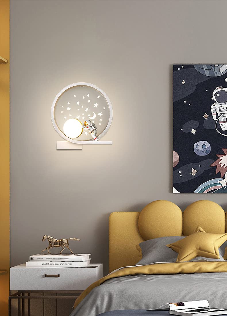 Aplique Pared LED Interior Regulable Lámparas de cabecera Moderna Redonda Lámpara de Pared Astronauta Creativo Luz de Pared para habitación de bebé Infantil Dormitorio Niños cabecera Salón, 12W (A)