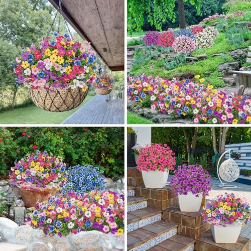 Image of Bassion 24 Bundles Artificial Flowers for Outdoors Fake Flowers, Colorful | UV resistant, silk flowers, realistic faux plants for outdoor planter, window box porch patio garden home outside decor