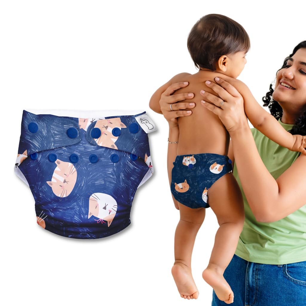 SuperBottoms UNO - Freesize Washable & Reusable waterproof Adjustable cloth diaper for babies from 5-17kgs-Pack of 1 cloth diaper with Organic cotton Pad(Good Cattitude :)-picture-22