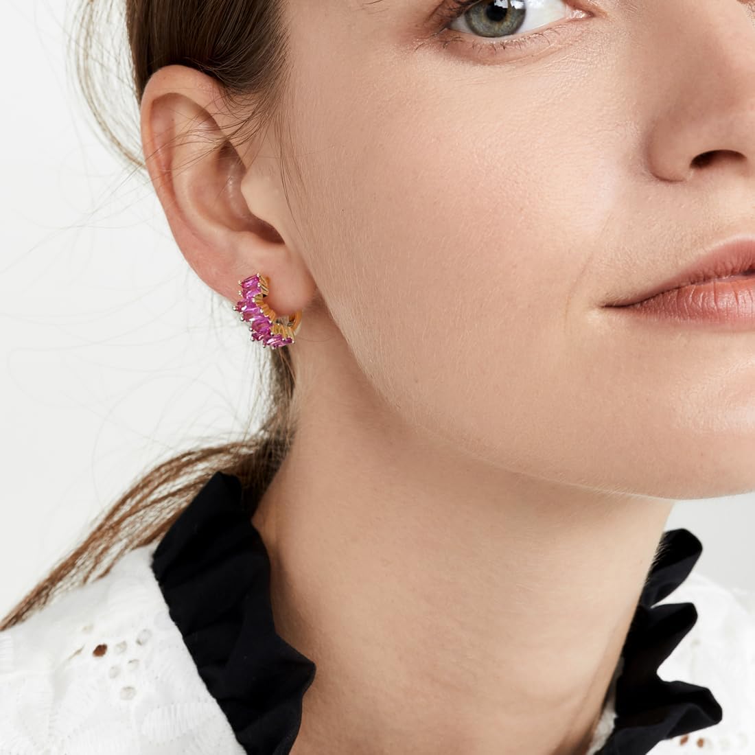 Me&Hz Gold Huggie Earrings Small Huggie Hoop Earrings for Women 14K Gold Plated Hypoallergenic Cubic Zirconia Huggies Mini Silver Hoop Earring for Women - Image 3