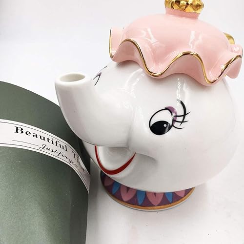 Miniatura 4 de Taza de tetera con diseño de dibujos animados de La Bella y la Bestia, taza de té con chip de la señora Potts, un juego de regalo encantador (Olla y