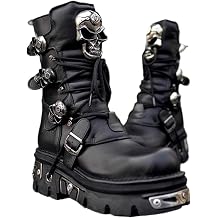 Fashion Men Leather Motorcycle Boots, Winter Street Riding Punk Ankle Boots, Buckle Mid Calf Work Shoes