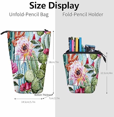 Miniatura 3 de Swono Estuche de lápices florales de cactus con flores tropicales brillantes, rosas, cactus, acuarela, estuche para lápices, estuche para lápices,
