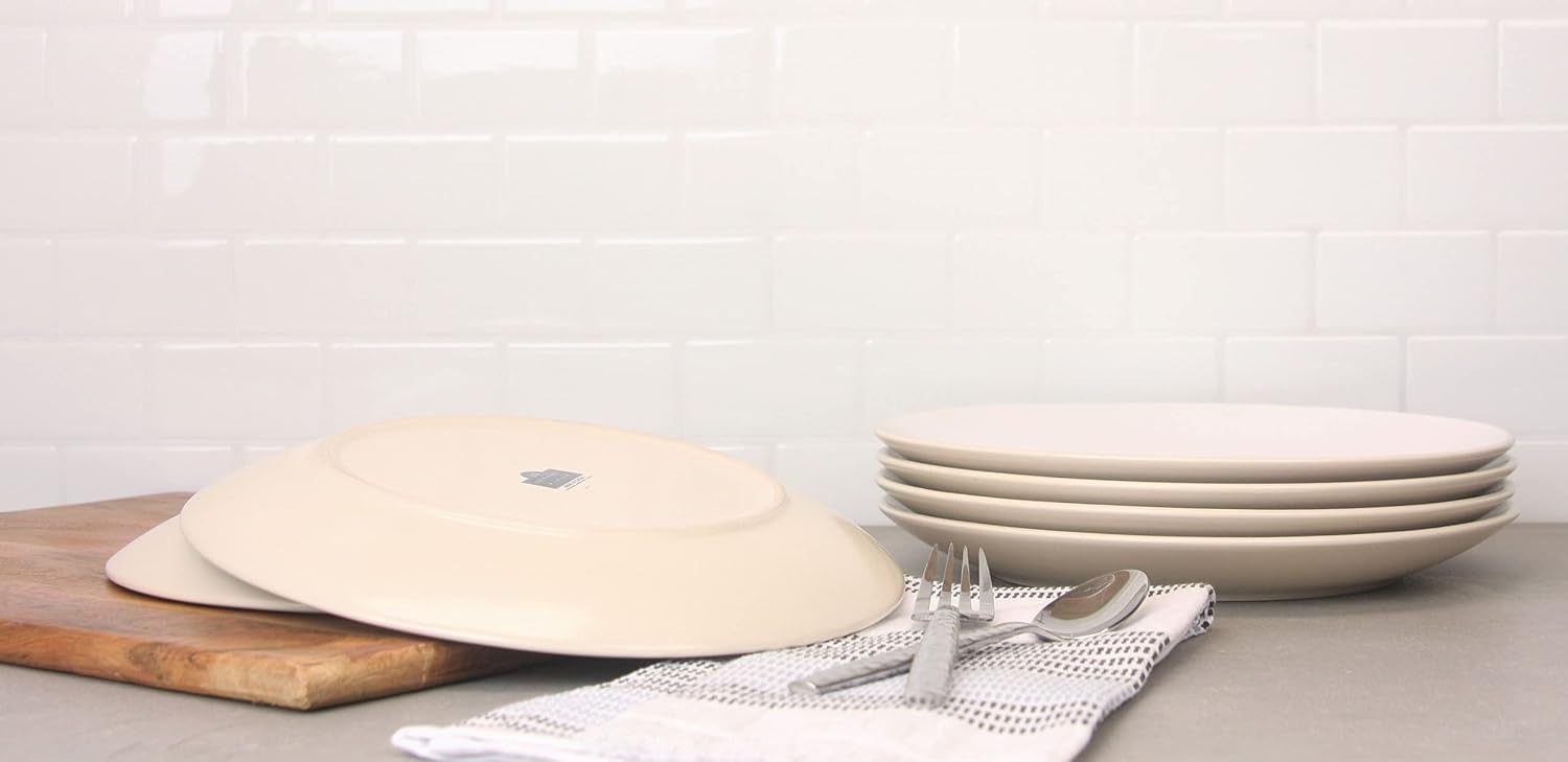 Two Tone Coupe 8” Salad Plate Set Of 6, Tan/White