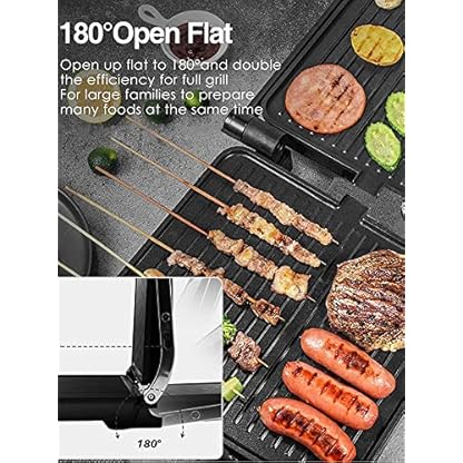 Elektrischer Tischgrill für Beidseitiges 2000W, Kontaktgrill 180-Grad-Öffnung, Elektrogrill für Panini, Toasts, Steak… – Bild 3