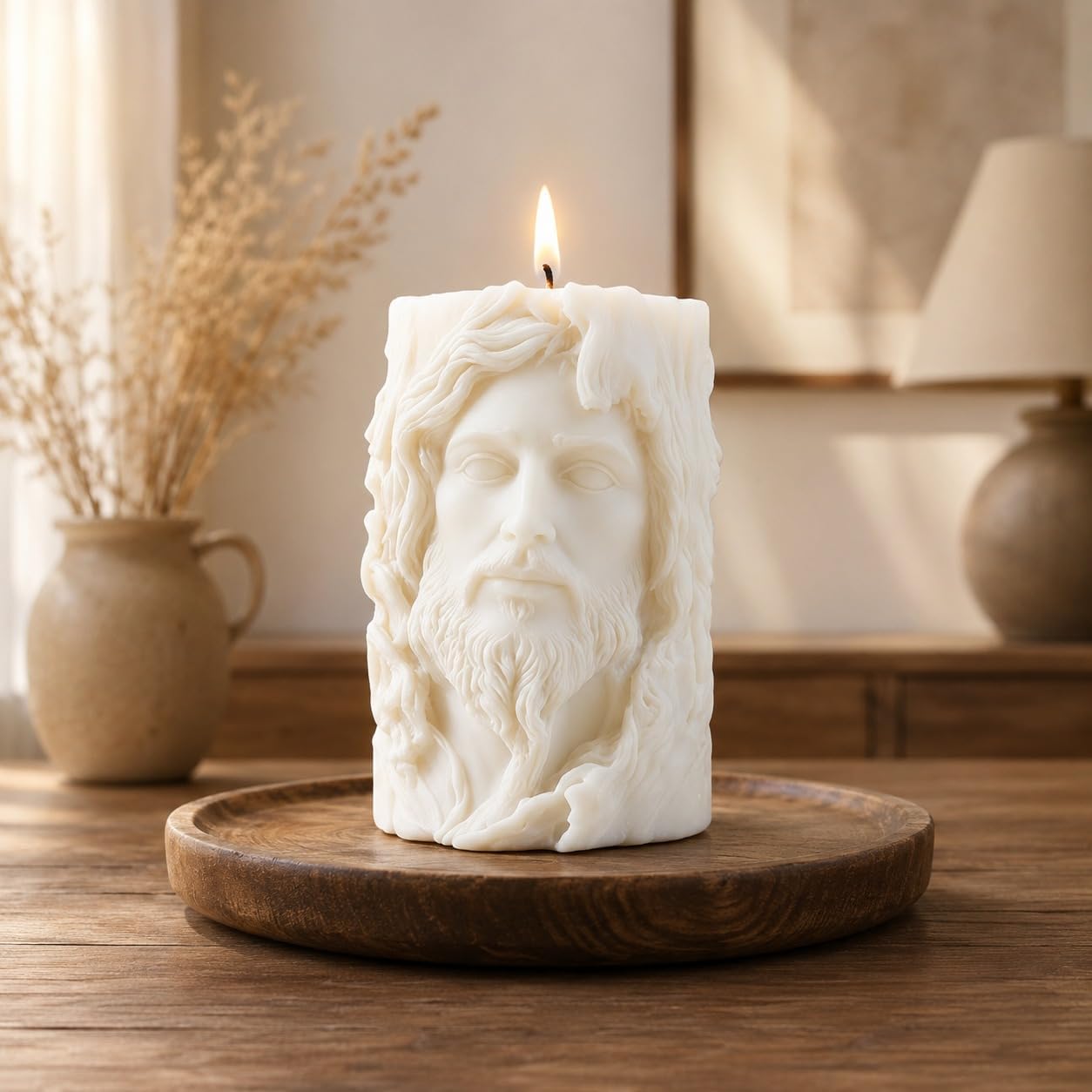 Decorative Sculpted Soy Wax Candle with Artistic 3D Design, Long Burning Fragrance Candle for Home Decor, Living Room, Bedroom, Meditation Space, Festival Decoration (Jesus Face)-image-17