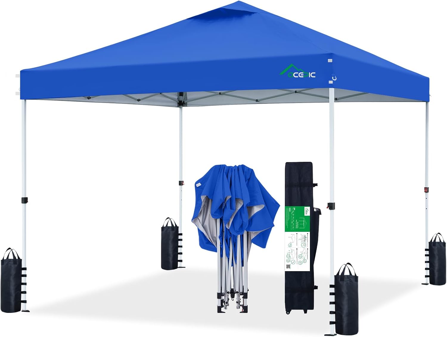 (Missing cover incomplete ) 10x10 Pop Up Canopy Tent,300D Silver-Coating Top,Pop Up Canopy Tent Instant Portable Shelter with 1-Button Push and Wheel Carry Bag, 8 Stakes and 4 Upgrade Heavy Duty Canopy Weights (Blue, 10x10)