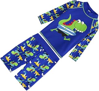 Anneome 1 Conjunto De Roupa De Praia De Secagem Rápida De Manga Comprida Roupa De Banho De Verão Maiô Criança Verão Azul Menino Maiô Dividido Traje De Banho