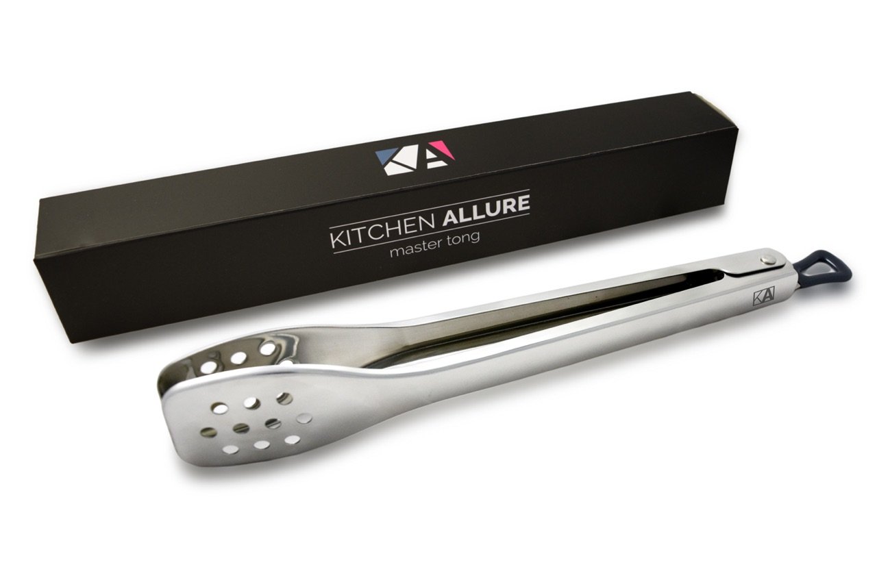 12 inch Stainless Steel Locking Kitchen Tong, For Cooking, BBQ Grill, Food & Salad, 100% Scratch Free Different from Silicone, Kitchen Allure’s Master Tong