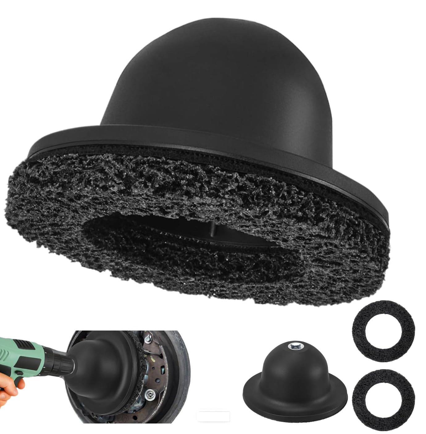 Smerigliatrice mozzo ruota, smerigliatrice per mozzi auto, smerigliatrice a vaso, 150 mm, per avvitatore a percussione da 1/2" con 2 spazzole per cerchioni, levigatrice per la cura dei