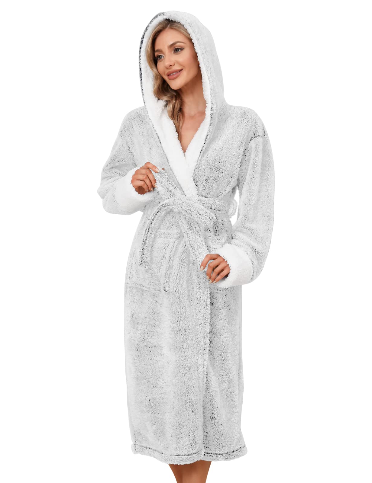 Long Bath Robe for Womens - Plush Soft Fleece Spa Bathrobes Cozy Warm Nightgown Ladies Pajamas Sleepwear with