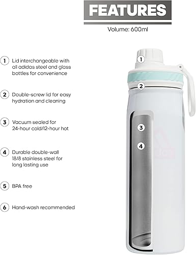 Miniatura 2 de adidas Botella de agua de acero inoxidable de 20 onzas, con aislamiento de doble pared de metal 188, botellas de agua para hombres, mujeres, niñas y