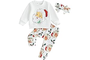 Toddler Girl Valentine’s Day 2T Christmas Outfits with Heart Pants and Ruffles Long-Sleeve Sweatshirt